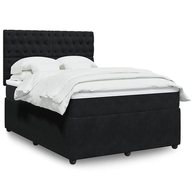 Box Spring Bed with Mattress Black Double Velvet