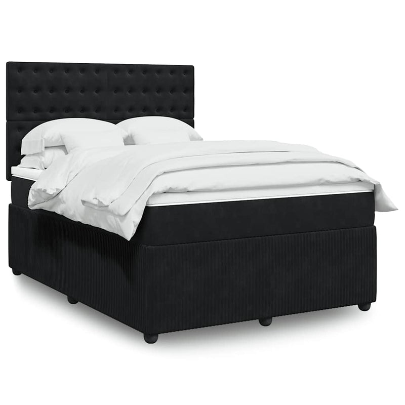 Box Spring Bed with Mattress Black Double Velvet