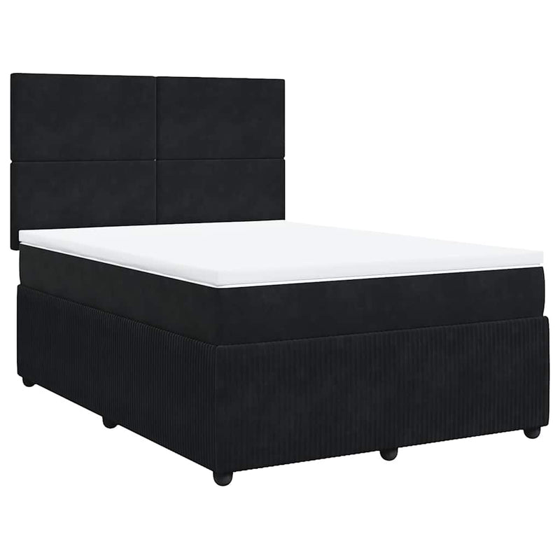 Box Spring Bed with Mattress Black Queen Velvet