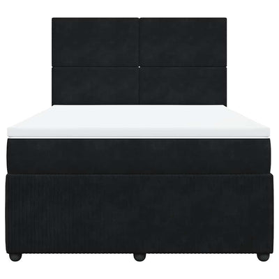 Box Spring Bed with Mattress Black Queen Velvet