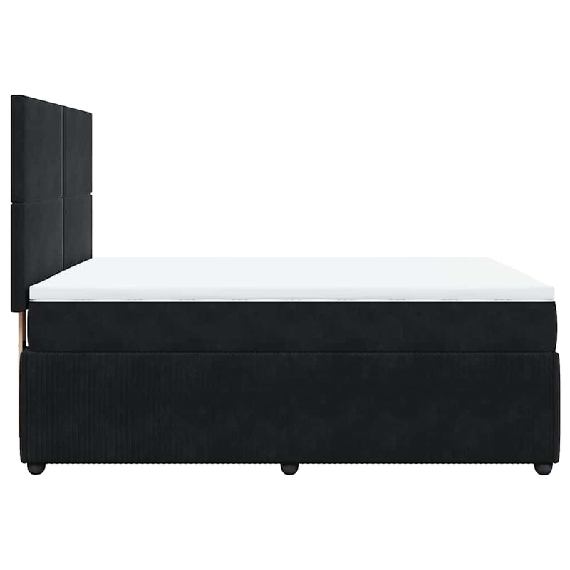 Box Spring Bed with Mattress Black Queen Velvet