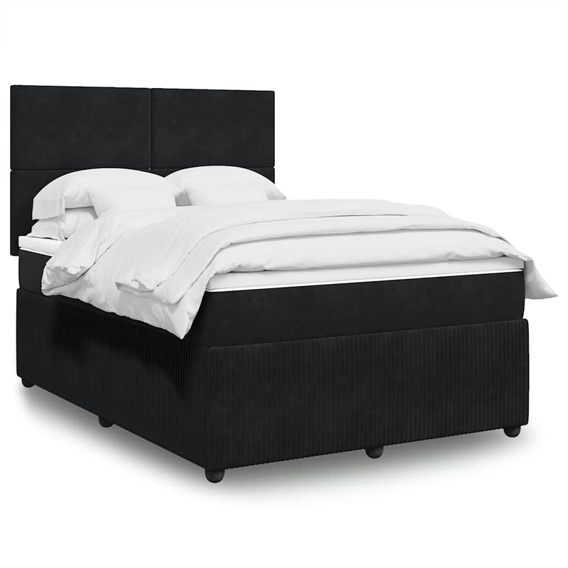 Box Spring Bed with Mattress Black Queen Velvet