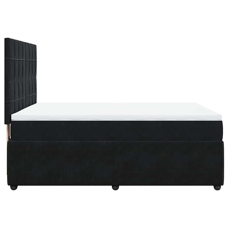 Box Spring Bed with Mattress Black Queen Velvet