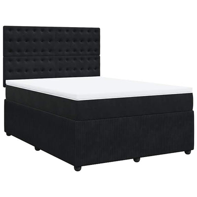 Box Spring Bed with Mattress Black Queen Velvet