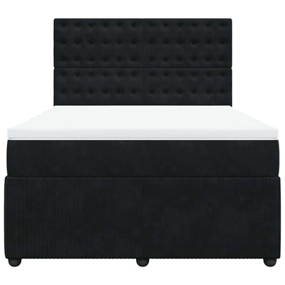 Box Spring Bed with Mattress Black Queen Velvet