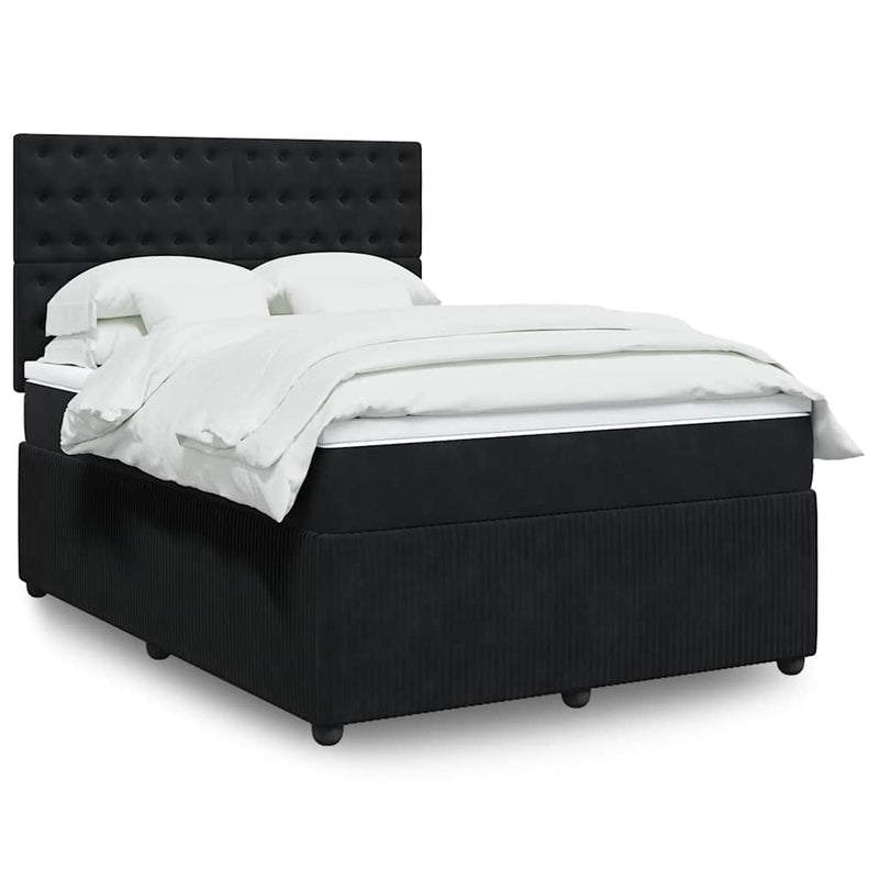 Box Spring Bed with Mattress Black Queen Velvet