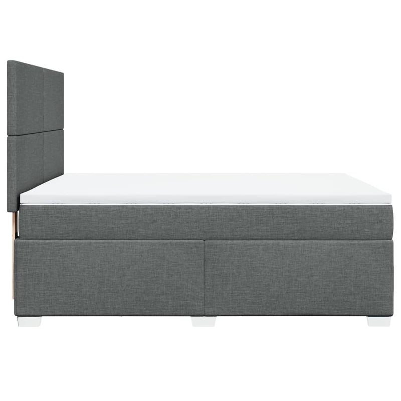 Box Spring Bed with Mattress Dark Grey Double Fabric