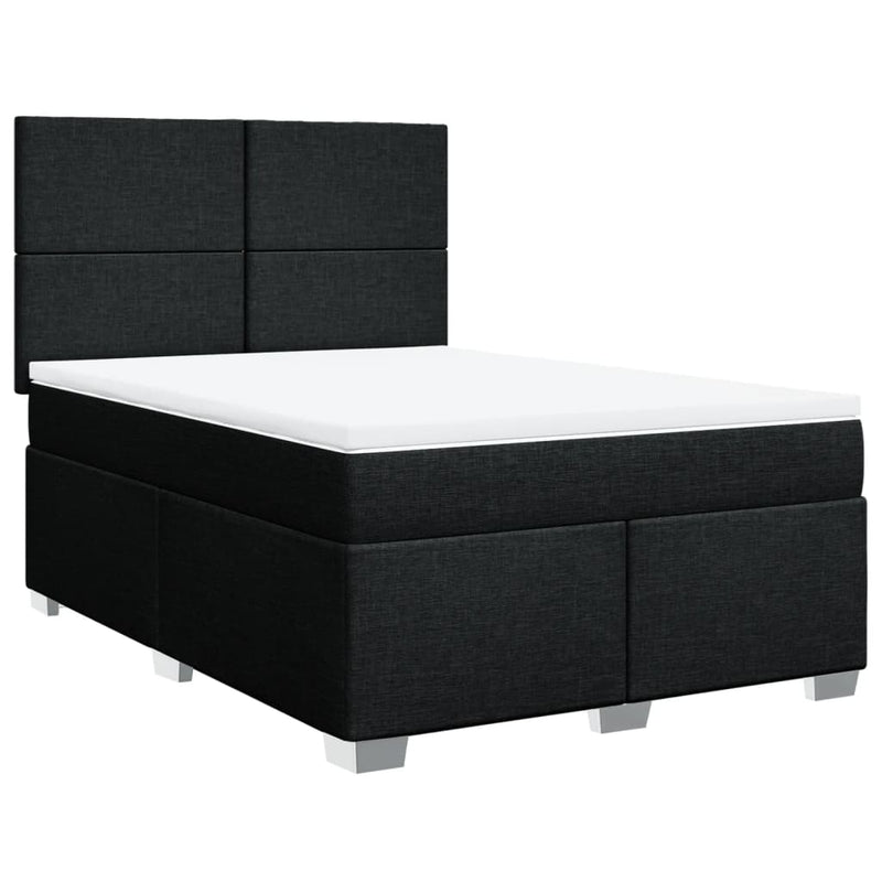 Box Spring Bed with Mattress Black Double Fabric