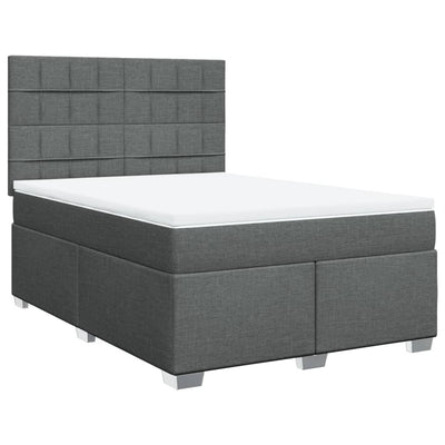 Box Spring Bed with Mattress Dark Grey Queen Fabric