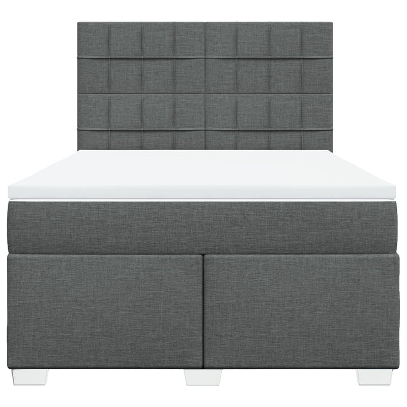 Box Spring Bed with Mattress Dark Grey Queen Fabric