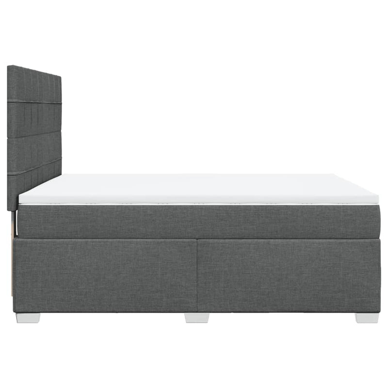 Box Spring Bed with Mattress Dark Grey Queen Fabric