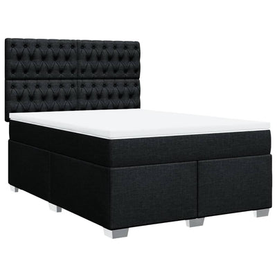 Box Spring Bed with Mattress Black Queen Fabric