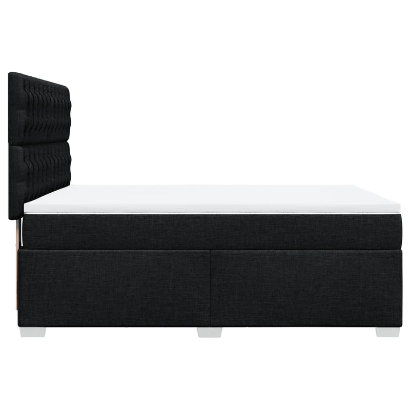 Box Spring Bed with Mattress Black Queen Fabric