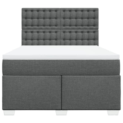 Box Spring Bed with Mattress Dark Grey Queen Fabric