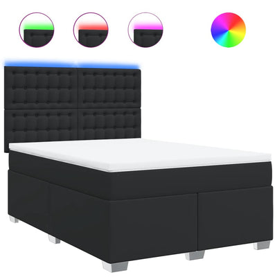 Box Spring Bed with Mattress Black Double Faux Leather