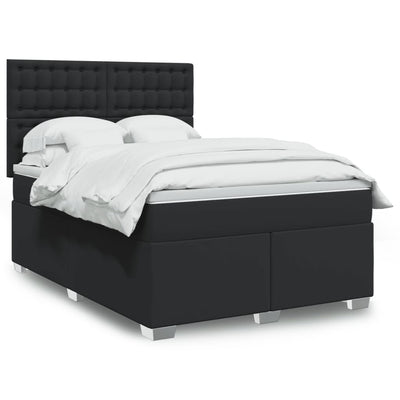 Box Spring Bed with Mattress Black Double Faux Leather