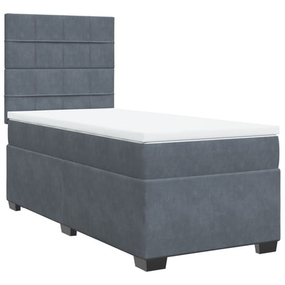 Box Spring Bed with Mattress Dark Grey King Single Velvet