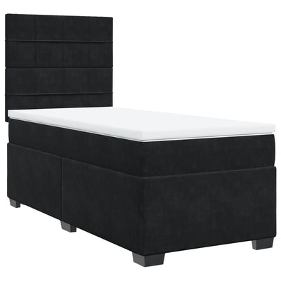 Box Spring Bed with Mattress Black King Single Velvet