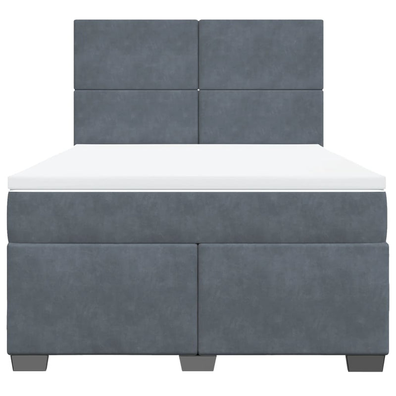 Box Spring Bed with Mattress Dark Grey Double Velvet