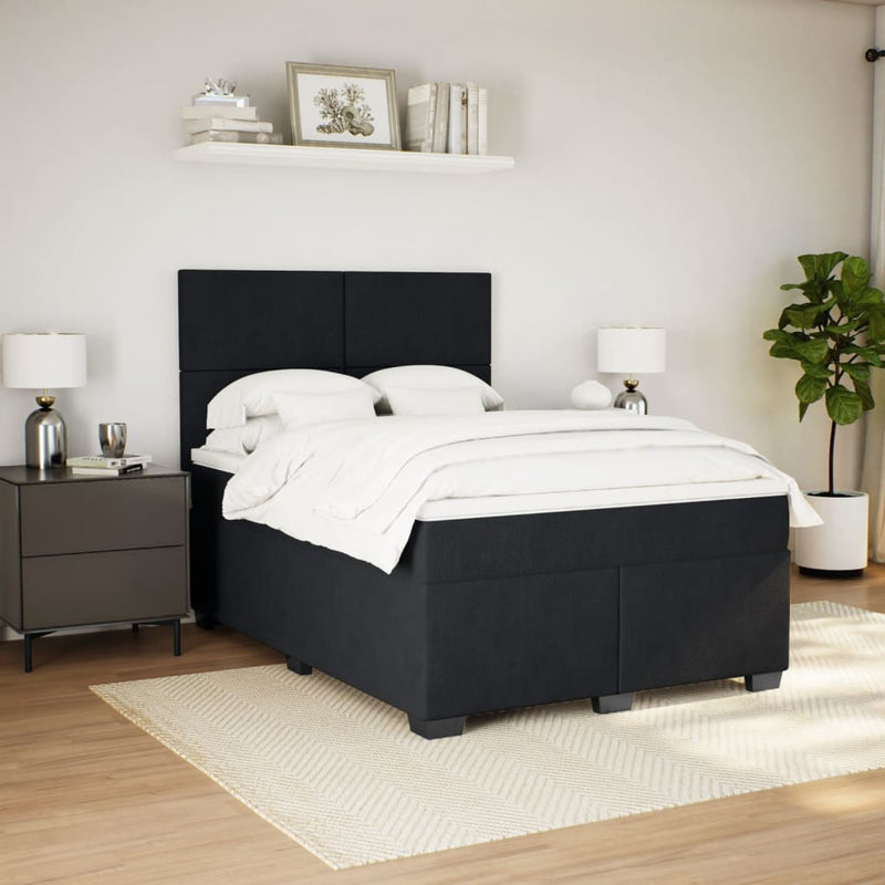 Box Spring Bed with Mattress Black Double Velvet