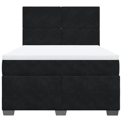 Box Spring Bed with Mattress Black Double Velvet