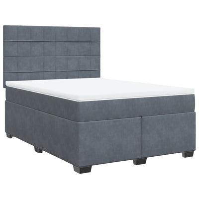 Box Spring Bed with Mattress Dark Grey Double Velvet