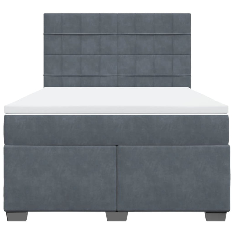 Box Spring Bed with Mattress Dark Grey Double Velvet