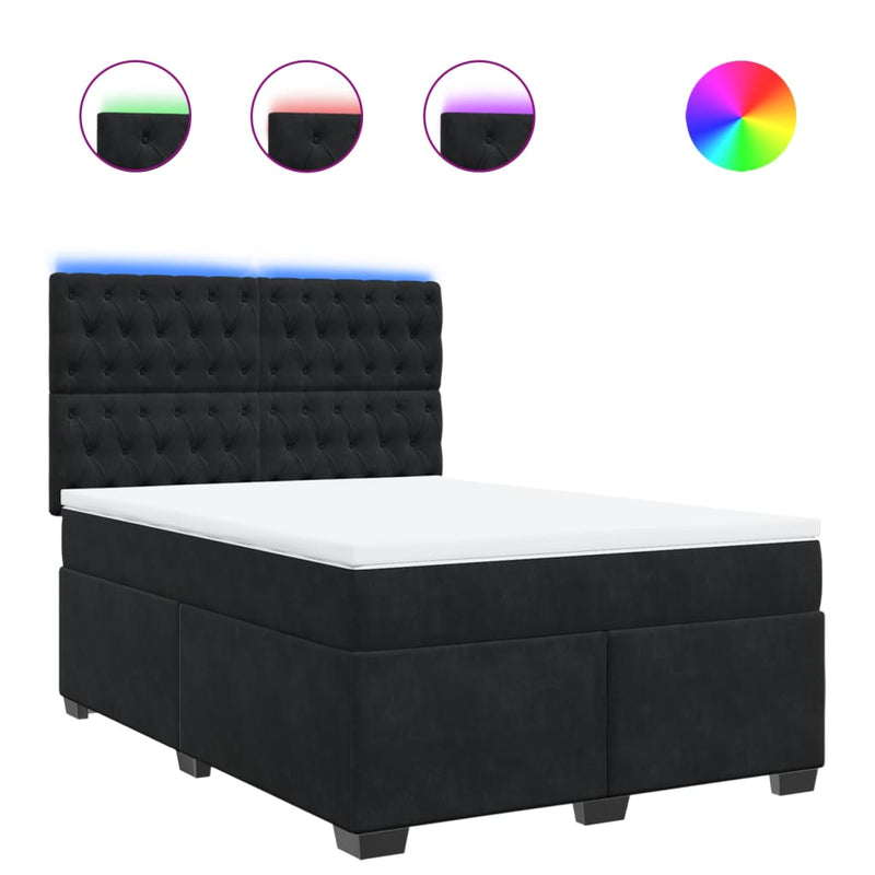 Box Spring Bed with Mattress Black Double Velvet