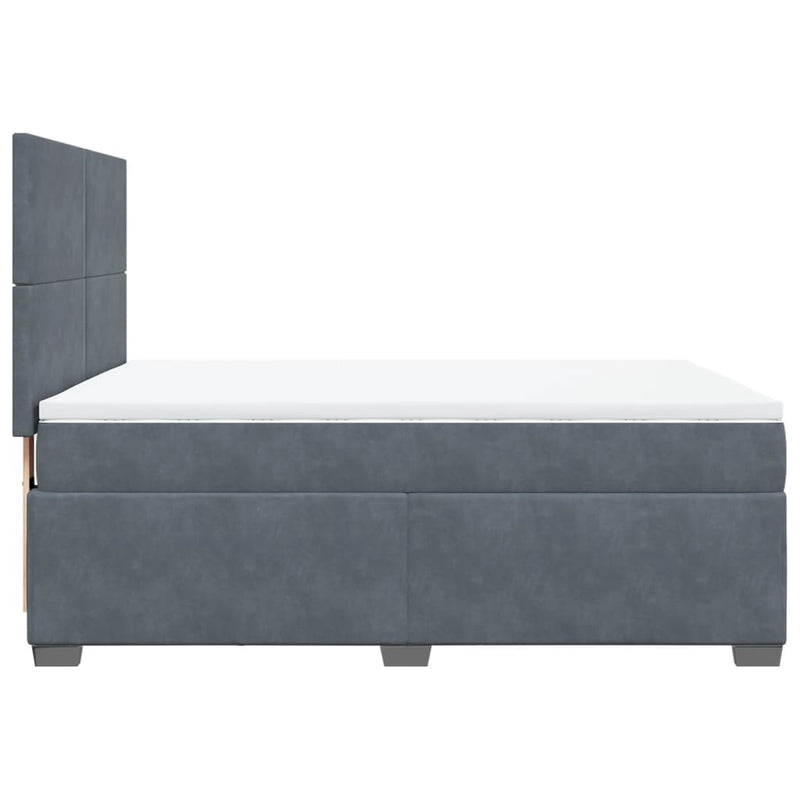 Box Spring Bed with Mattress Dark Grey Queen Velvet