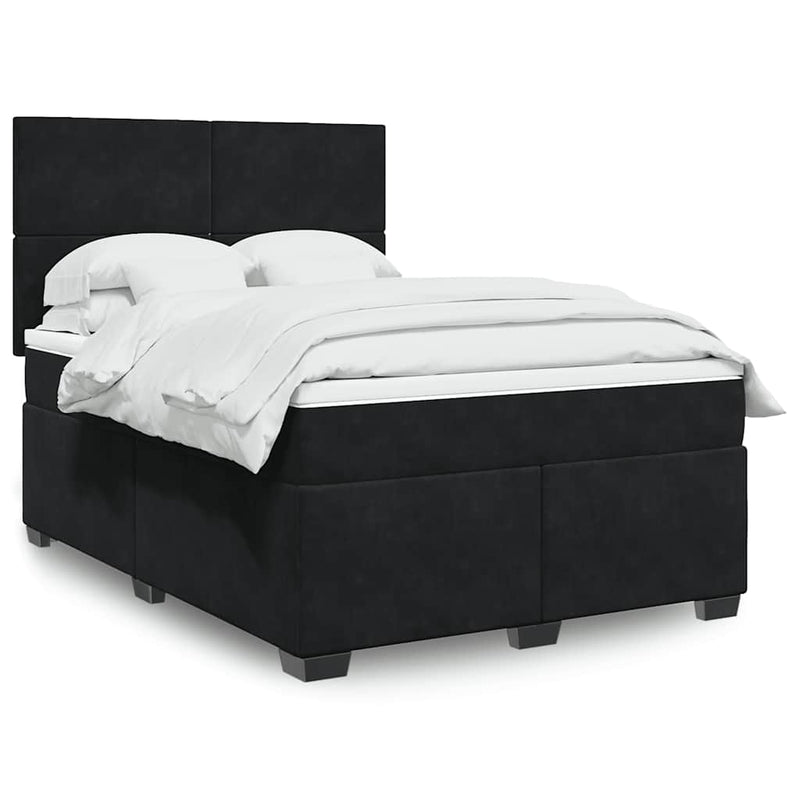 Box Spring Bed with Mattress Black Queen Velvet