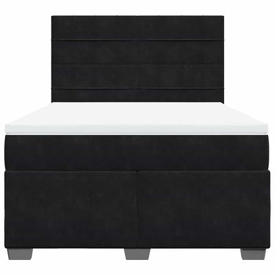 Box Spring Bed with Mattress Black Queen Velvet