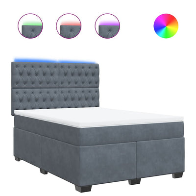 Box Spring Bed with Mattress Dark Grey Queen Velvet