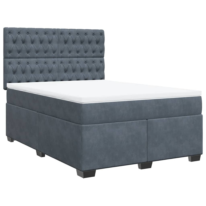 Box Spring Bed with Mattress Dark Grey Queen Velvet