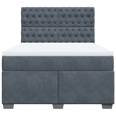 Box Spring Bed with Mattress Dark Grey Queen Velvet