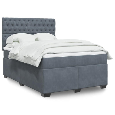 Box Spring Bed with Mattress Dark Grey Queen Velvet