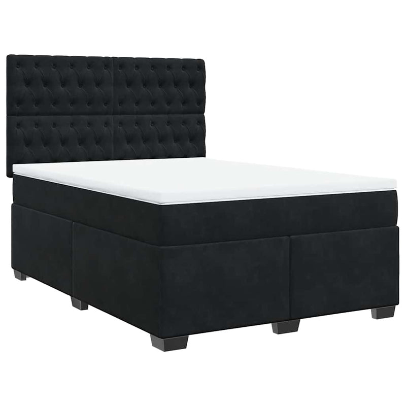 Box Spring Bed with Mattress Black Queen Velvet