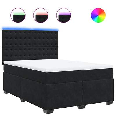 Box Spring Bed with Mattress Black Queen Velvet