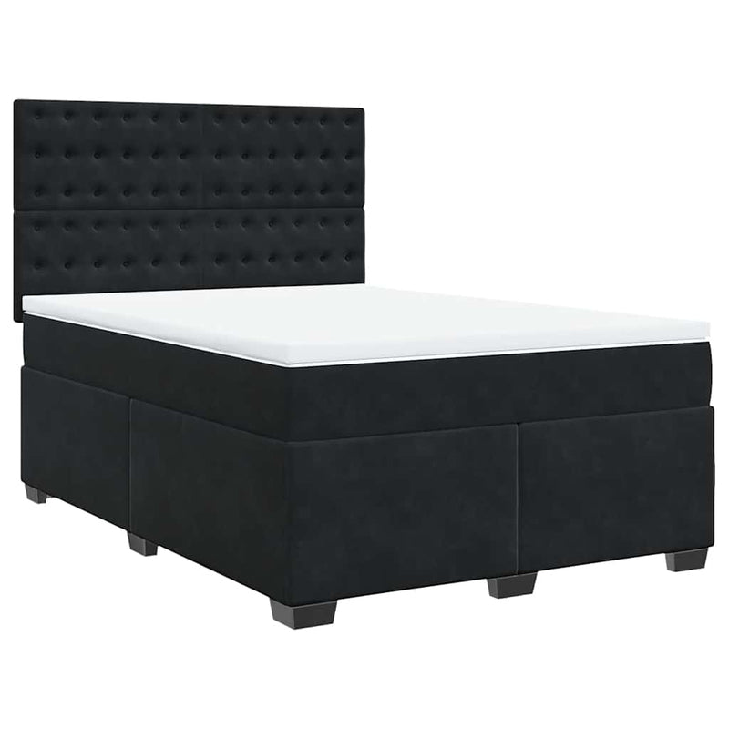 Box Spring Bed with Mattress Black Queen Velvet