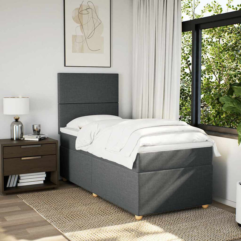 Box Spring Bed with Mattress Dark Grey King Single Fabric