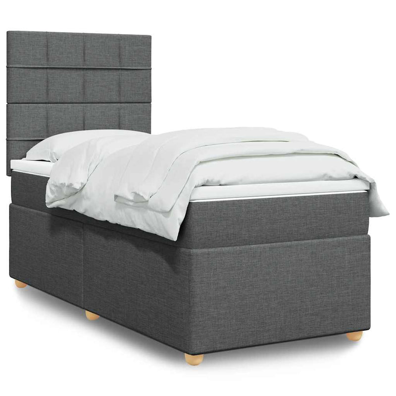 Box Spring Bed with Mattress Dark Grey King Single Fabric