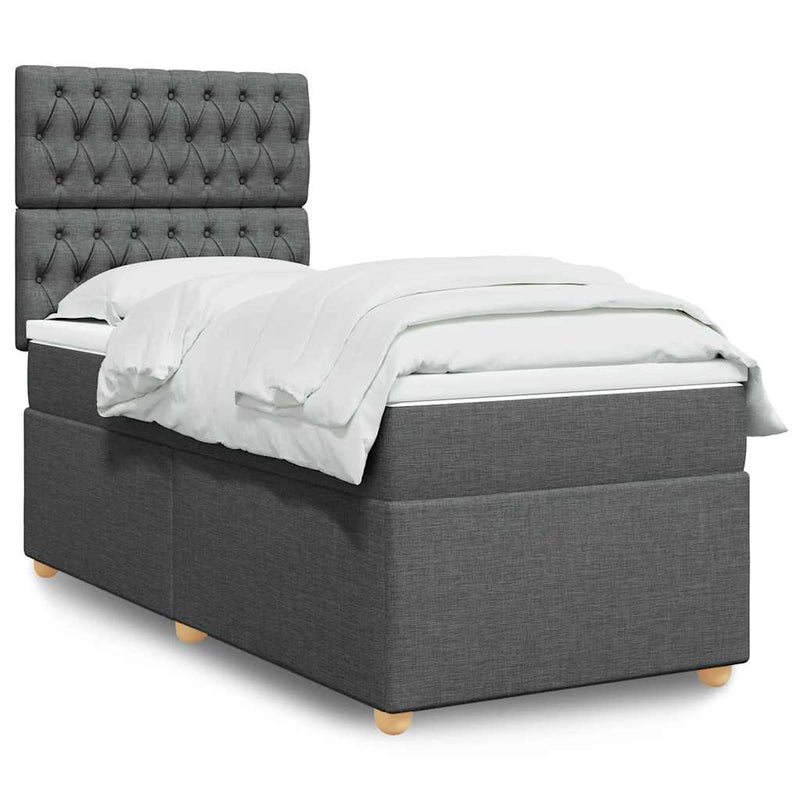 Box Spring Bed with Mattress Dark Grey King Single Fabric