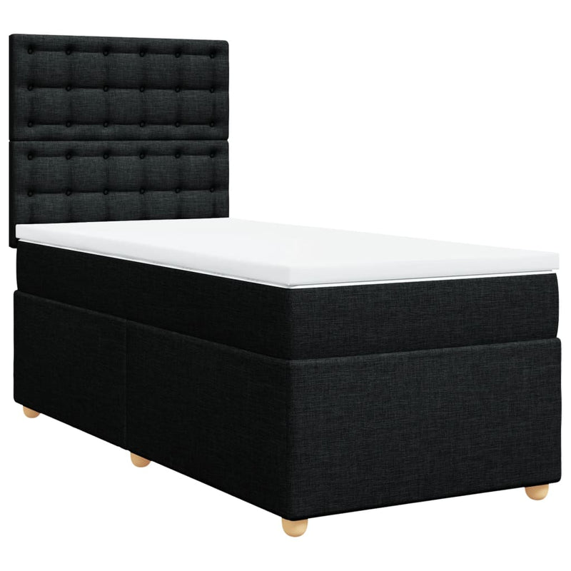 Box Spring Bed with Mattress Black King Single Fabric