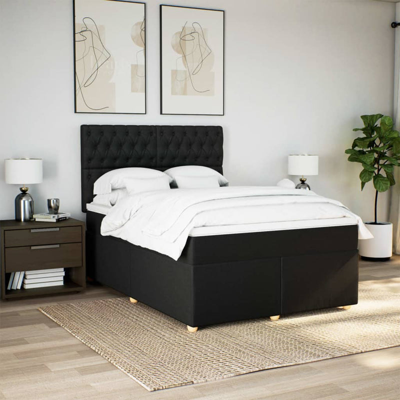 Box Spring Bed with Mattress Black Double Fabric