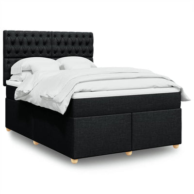 Box Spring Bed with Mattress Black Double Fabric