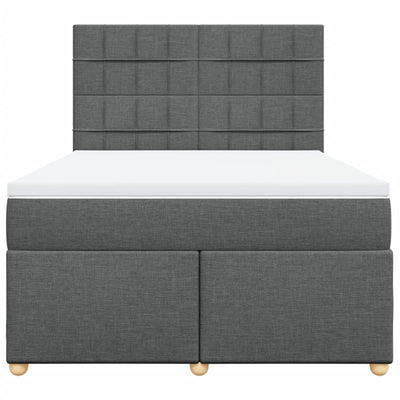 Box Spring Bed with Mattress Dark Grey Queen Fabric