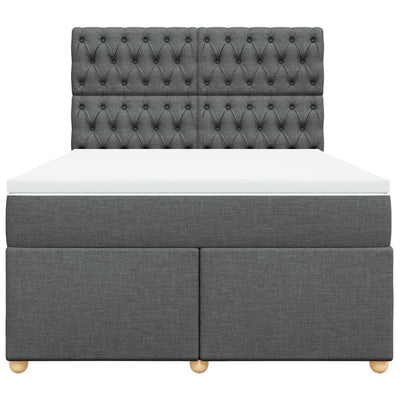 Box Spring Bed with Mattress Dark Grey Queen Fabric