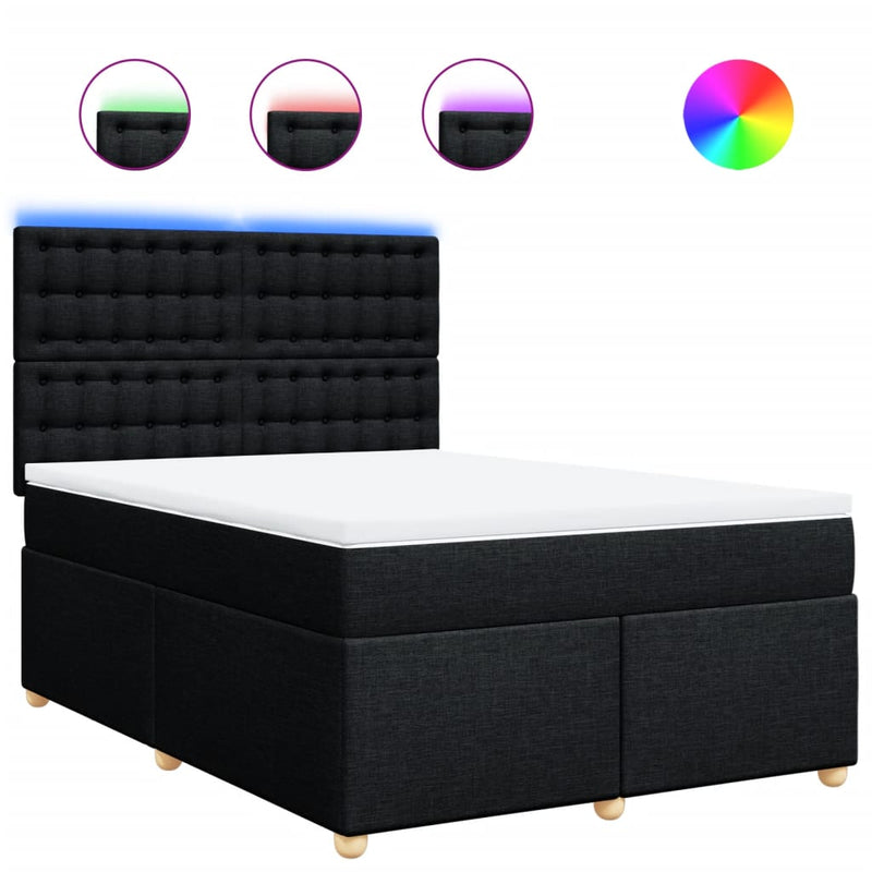 Box Spring Bed with Mattress Black Queen Fabric