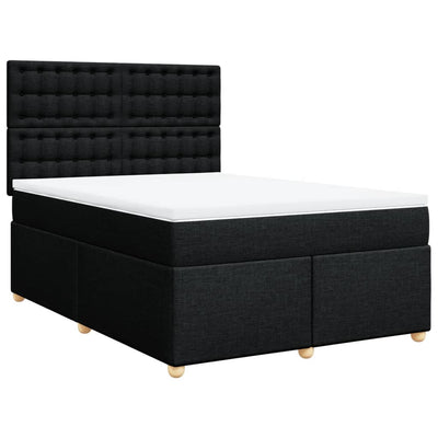 Box Spring Bed with Mattress Black Queen Fabric