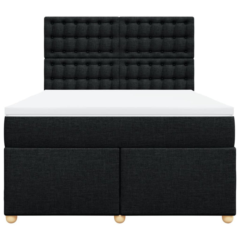 Box Spring Bed with Mattress Black Queen Fabric