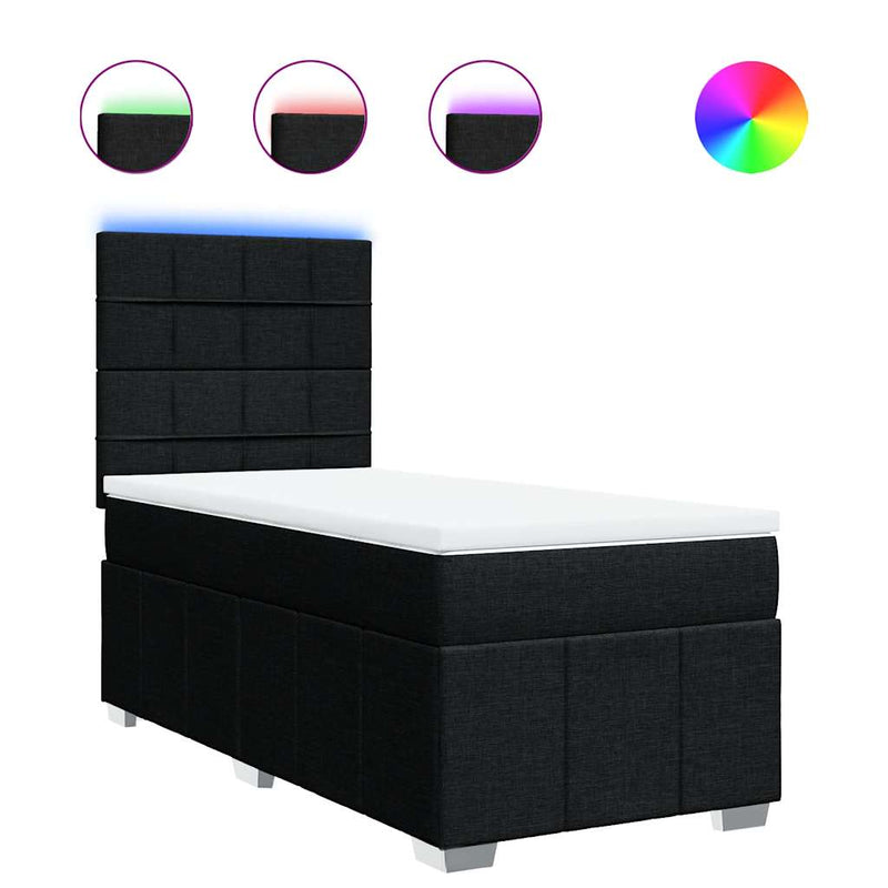 Box Spring Bed with Mattress Black King Single Fabric